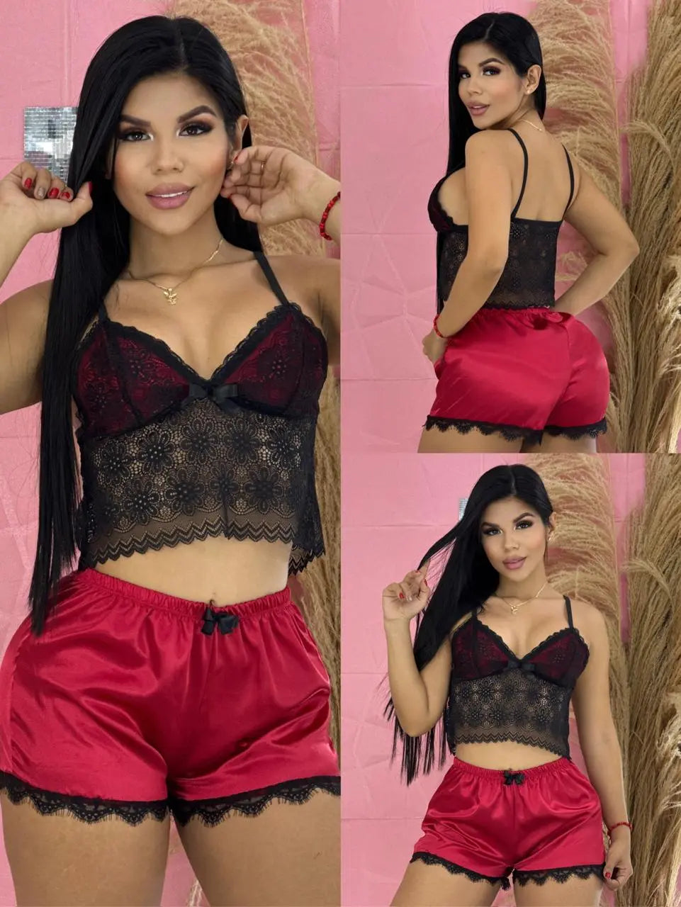 Pijama Satinada Dama con Encaje 🖤✨ zymplux