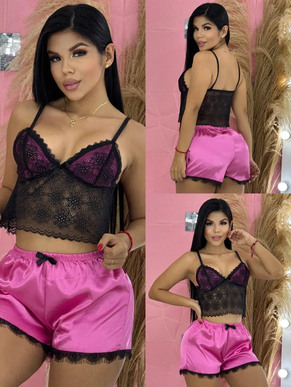 Pijama Satinada Dama con Encaje 🖤✨ zymplux