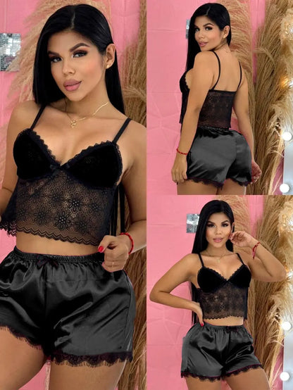 Pijama Satinada Dama con Encaje 🖤✨ zymplux