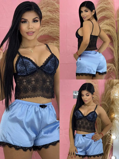 Pijama Satinada Dama con Encaje 🖤✨ zymplux