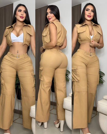 Conjunto Elegante 3 Piezas – Top, Chaleco y Pantalón zymplux
