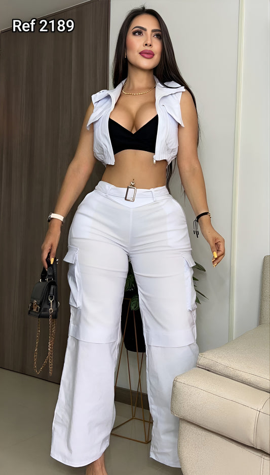 Conjunto Elegante 3 Piezas – Top, Chaleco y Pantalón